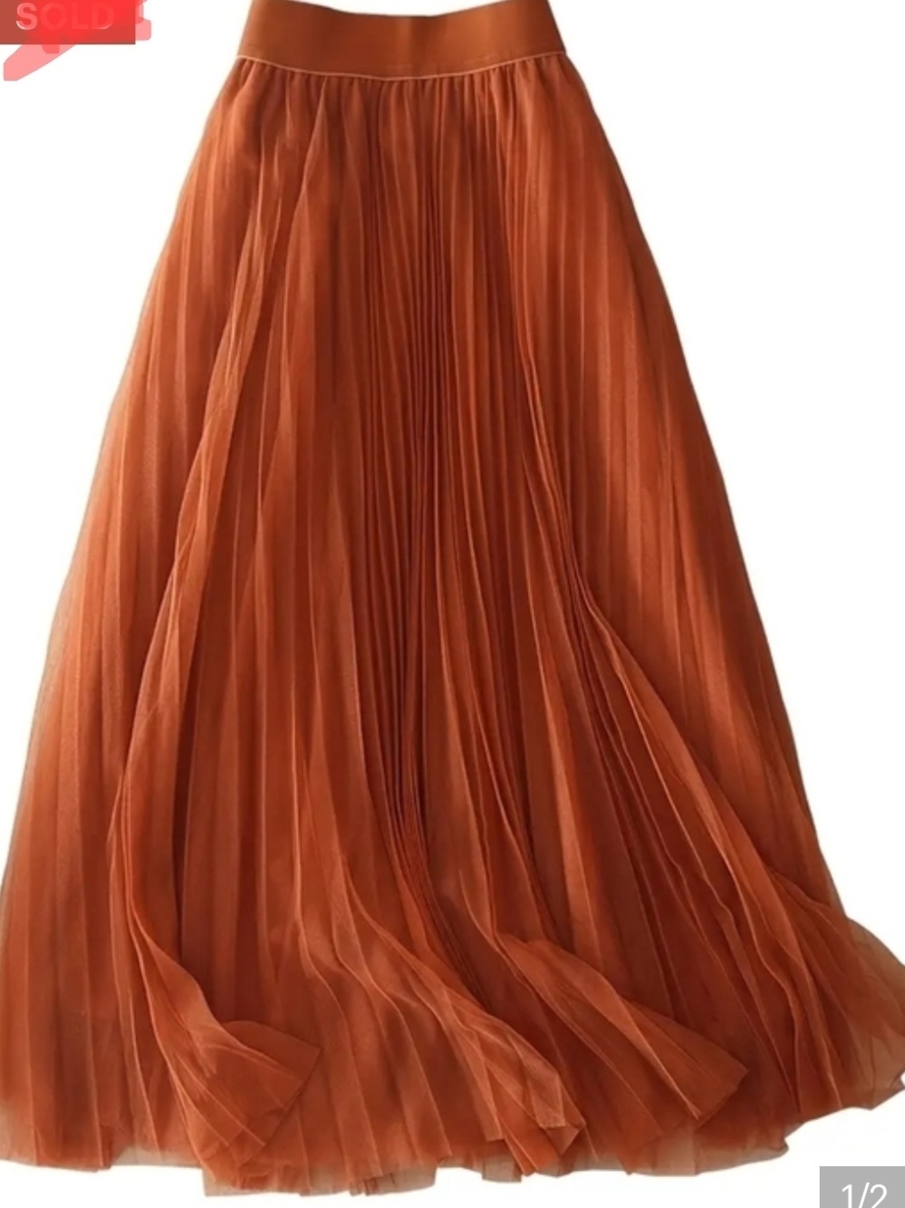 Flowing Maxi Pleated Skirt in Rust